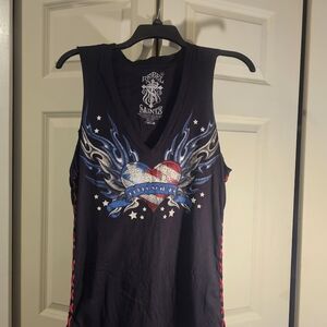 rebels Black V-Neck Tank with Winged American Heart Graphic